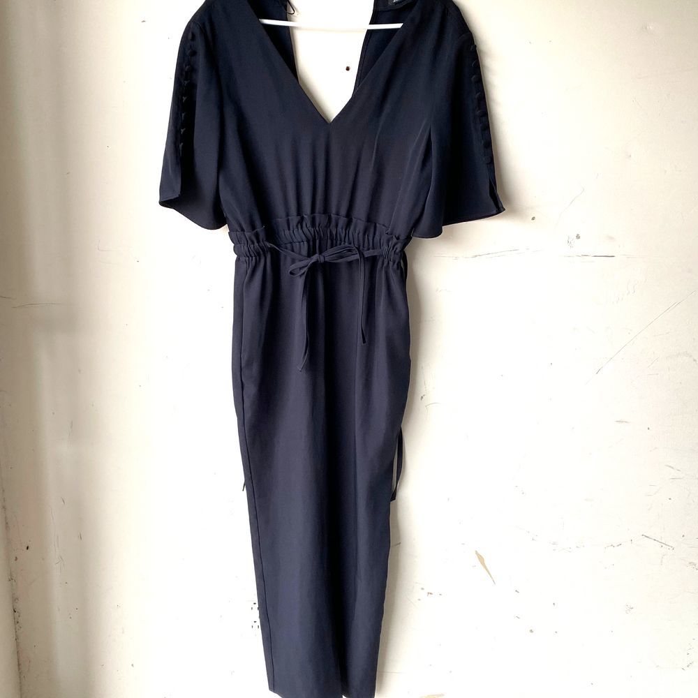 ZARA Navy BUTTONED JUMPSUIT Elastic Waistband